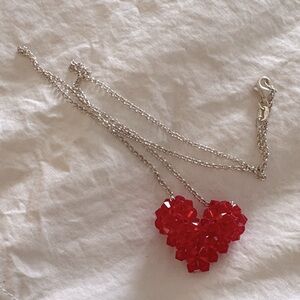 Red Swarovski Crystal Heart Necklace with pouch. Sterling chain.